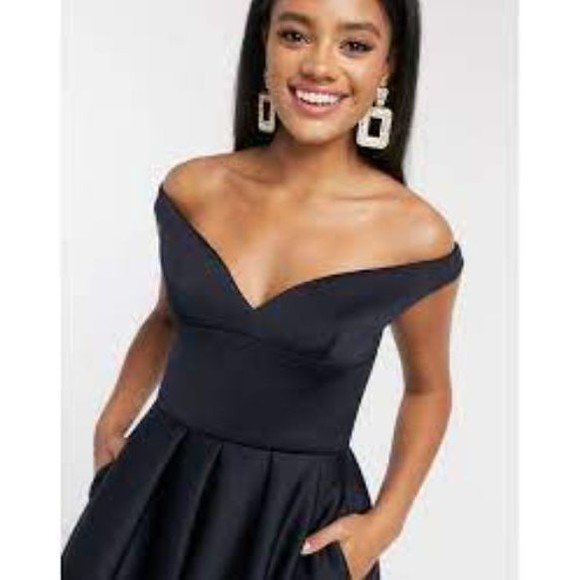 NWT True Violet Black Label Bardot Prom Gown Maxi Dress Pockets 6US/10UK Dk Navy - Picture 3 of 6